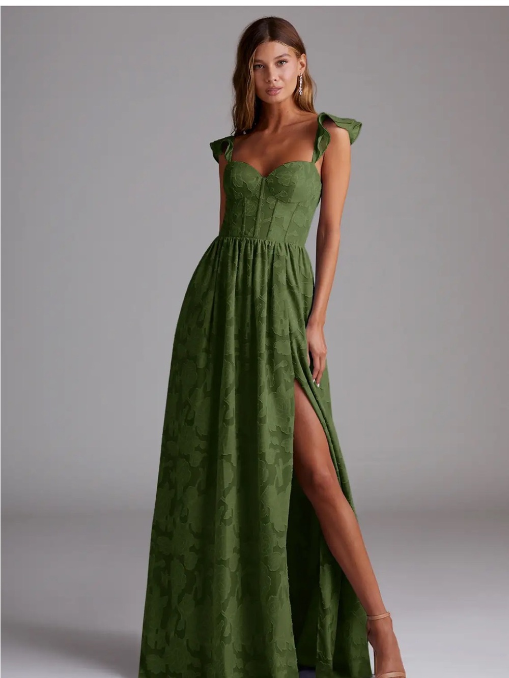 Azazie Denisse Olive Corset Maxi Dress